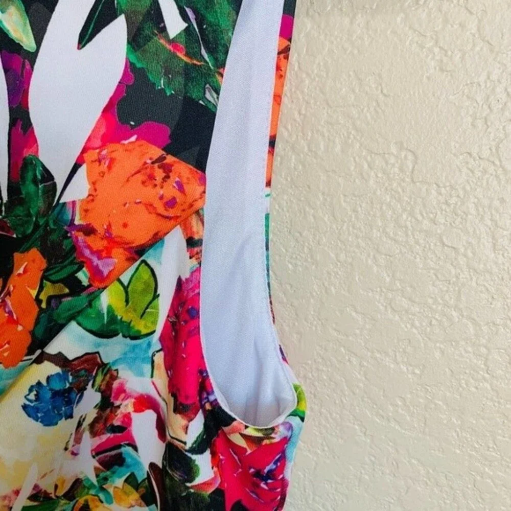bebe red blue dress floral sleeveless fit and flare dress barbie core size S
